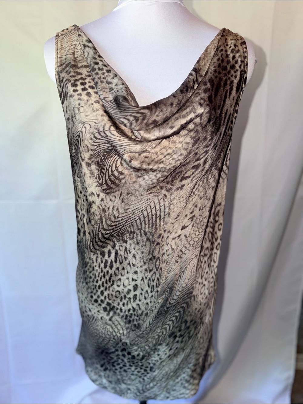 Lafayette 148 Silk Sleeveless Cowl Neck Animal Print